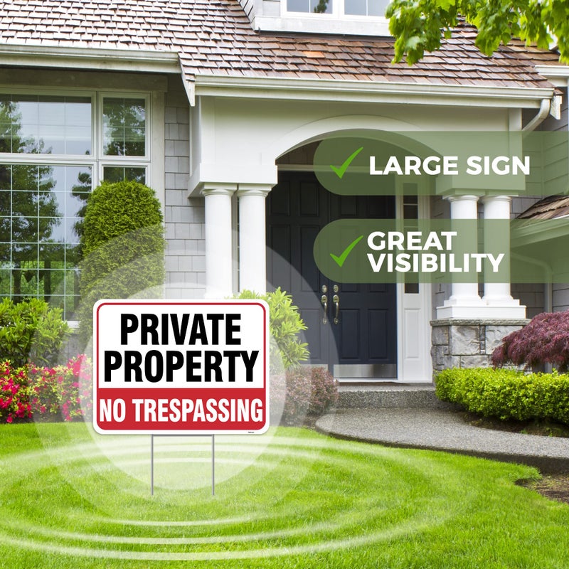 Venicor 2PC Private Property No Trespassing Sign with Metal Stakes, 17"x13" - Corrugated Plastic - No Trespass Keep Out Warning Security Signage for Home Outdoor Yard - Image 4